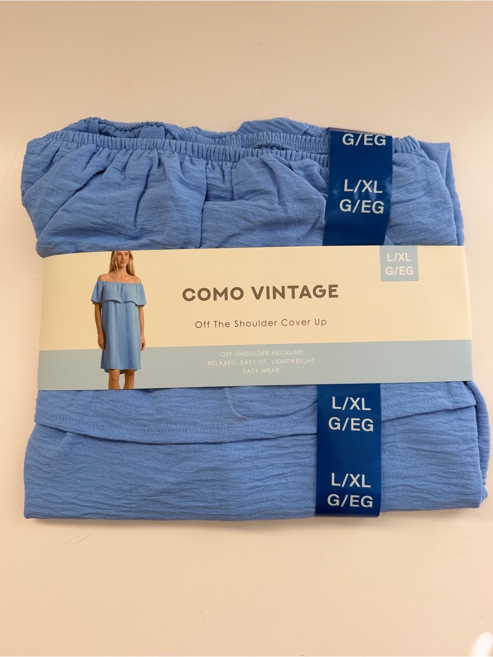 Como Vintage Light Blue Off-Shoulder Cover Up Dress